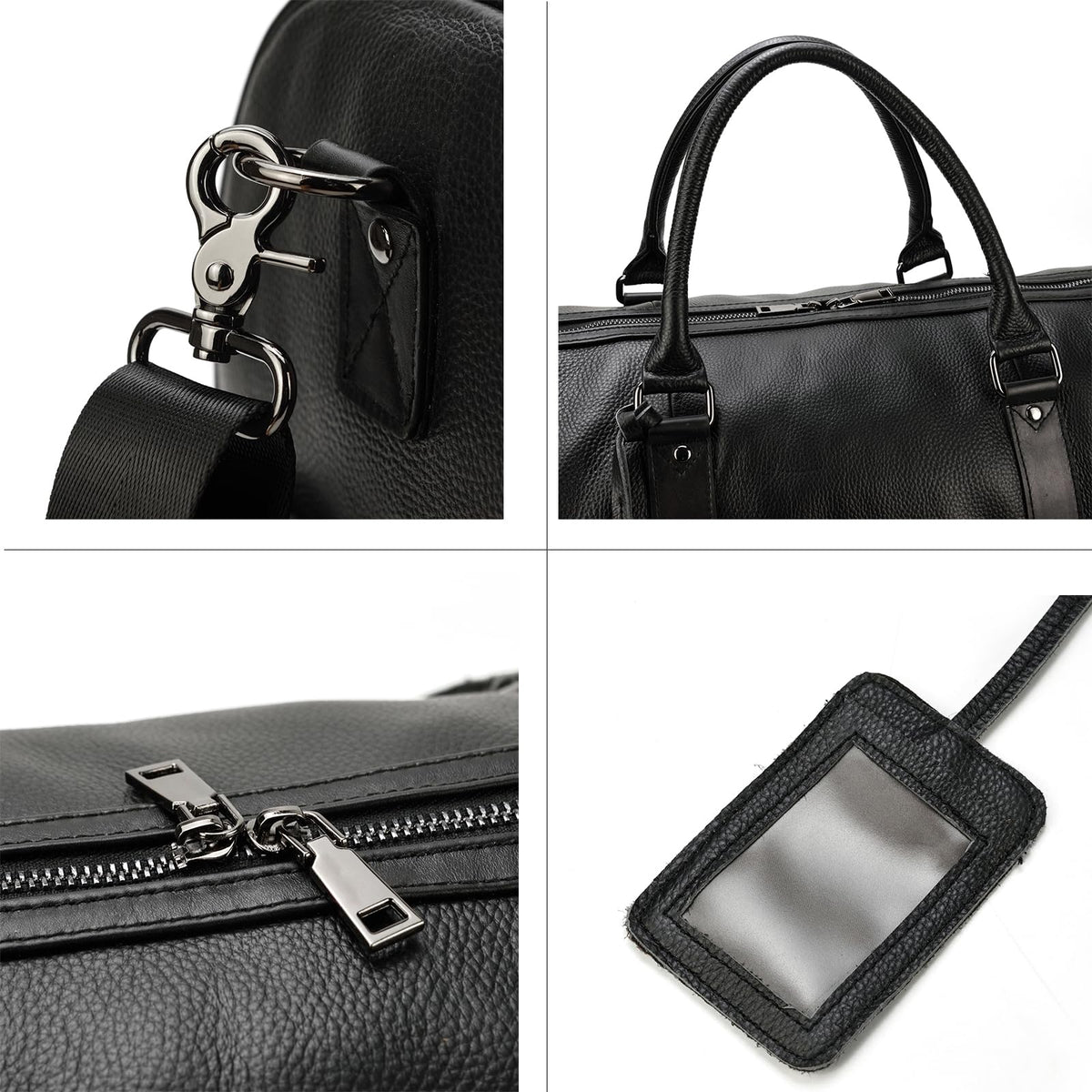LUUFAN Leather Travel Bag Large Capacity Luggage Duffel Bag with Shoe Compartment, Men Women Weekend Shoulder Handbag for Holiday Business Trip (55cm-Black)