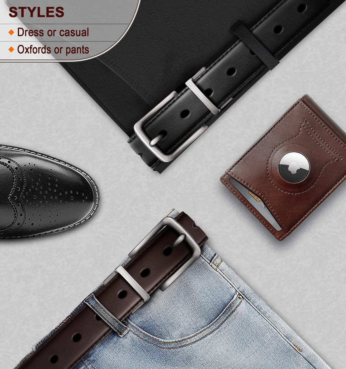 BULLIANT Men's Belt,Reversible Belt Adjustable For Gift Men 1.25”-Cut For Fit-2 Sides in 1 Belt(Not 2)(Black/Antique Coffee,40"-42" Waist Adjustable)