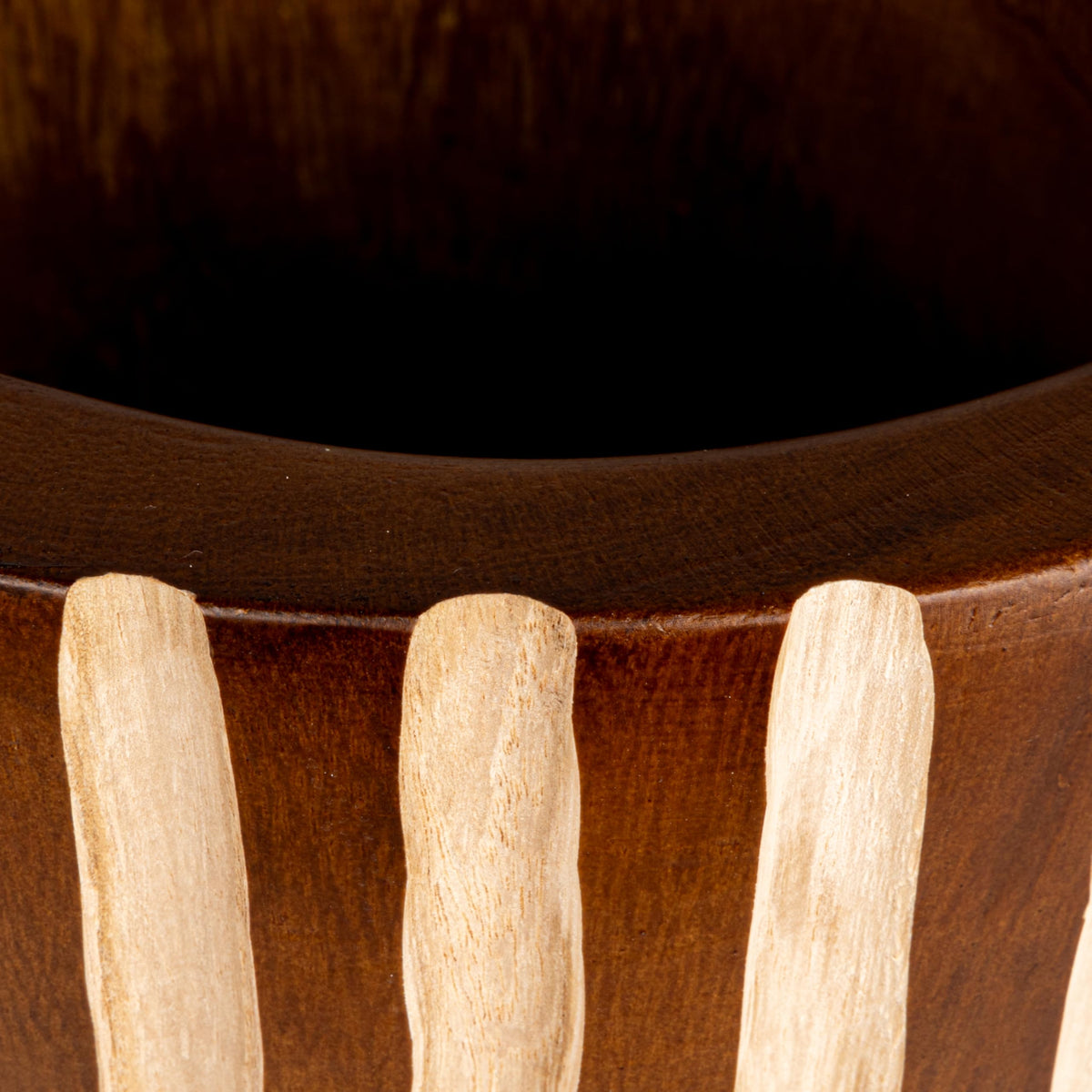 Creative Co-Op Hand-Carved Wood Planter with Stripes, Walnut Finish