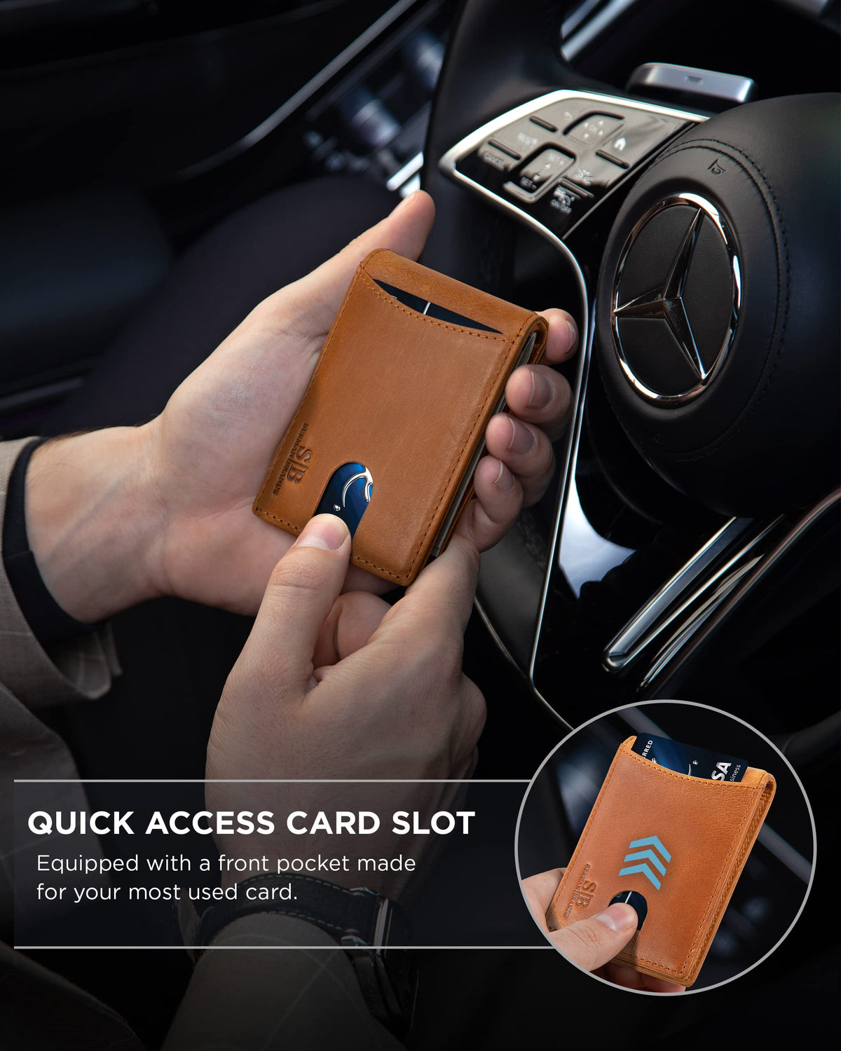 SERMAN BRANDS RFID Blocking Slim Bifold Genuine Leather Minimalist Front Pocket Wallets for Men with Money Clip Thin Mens (California Desert 1.0)