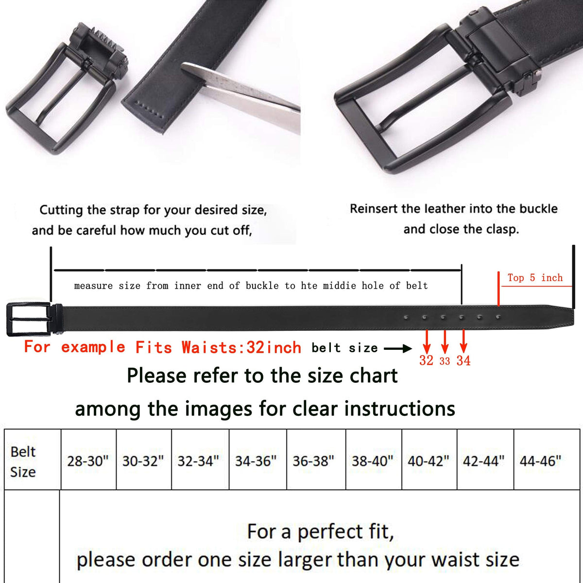 Weifert Men's Dress Belt Black Leather Belts for Jeans (28-30, Black2)