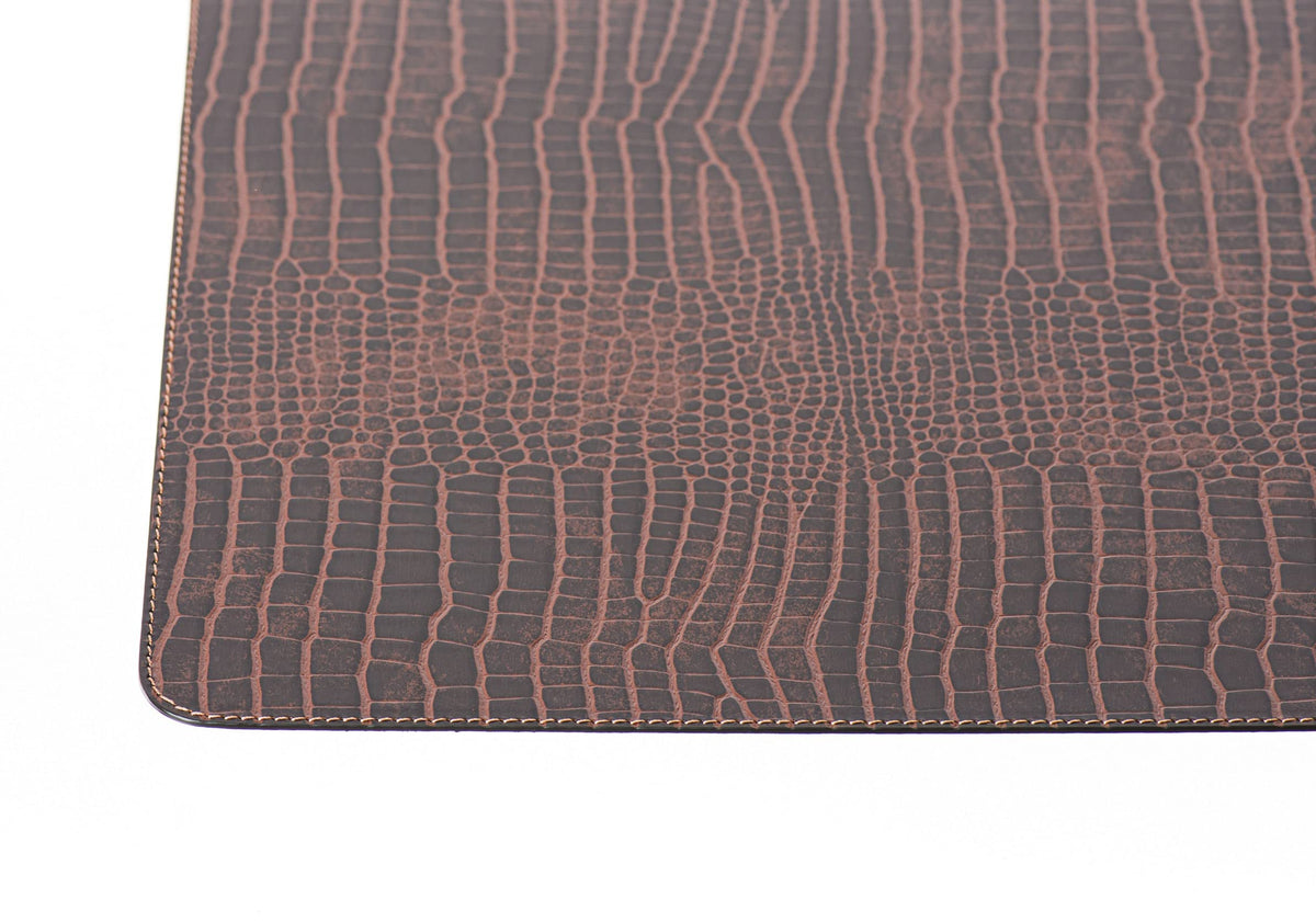 Nikalaz Set of 4 Placemats and 4 Coasters Made of Recycled Leather (18''x13'', Crocodile Embossing)