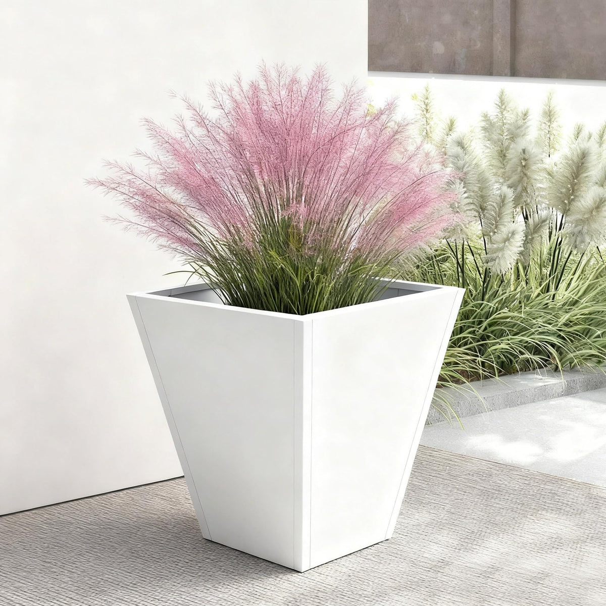 Kllkmmws Garden Planters, Indoor Outdoor Large Iron Taper Plant Pot with Bottom Drain Hole, Flower Pots for Front Porch, Patio, Balcony (White, 16 * 16 * 18in)