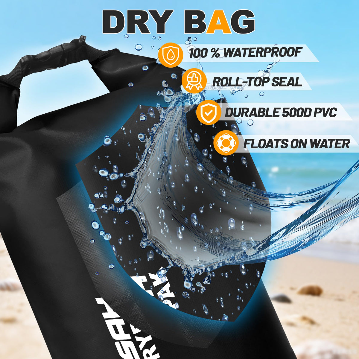 Waterproof Dry Bag, 5L/10L/20L/30L/40L Roll Top Lightweight Storage Backpack with Phone Case for Women & Men, Floating Waterproof Sack for Travel, Swimming, Kayaking, Paddle Board, Camping & Beach