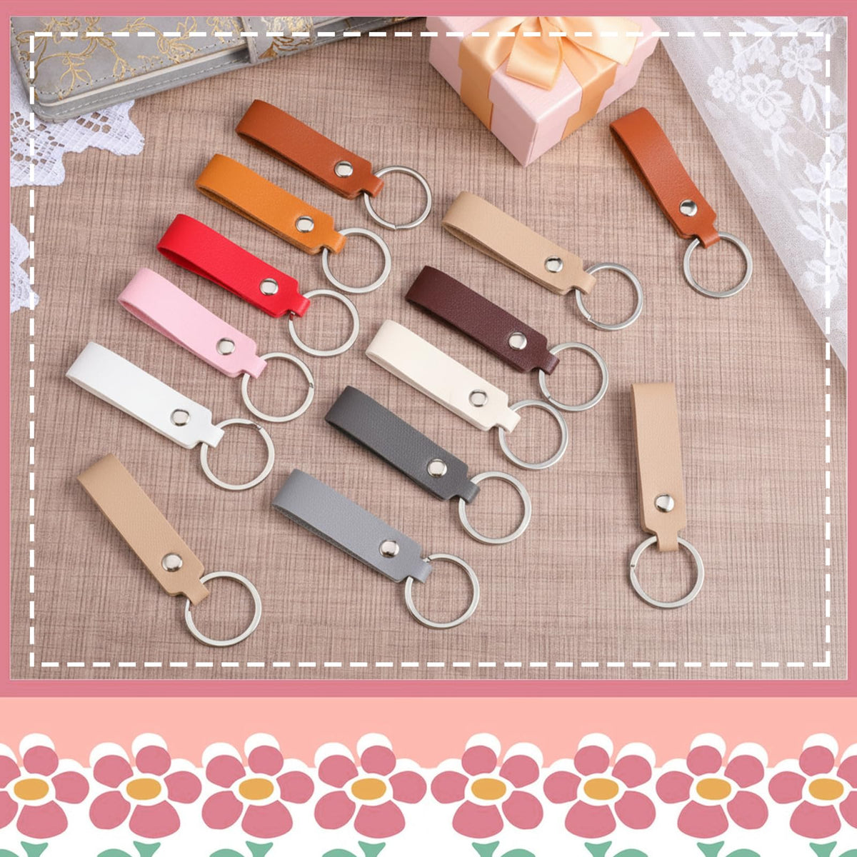 100 PCS Leather Keychains Blank Bulk PU Leather Keychain Blanks Bulk PU Leathers Laser Engraving Keychains with Key Rings, Wristlet Strap for Keys for Car Home Women Men DIY Supplies Gifts(10 Colors)
