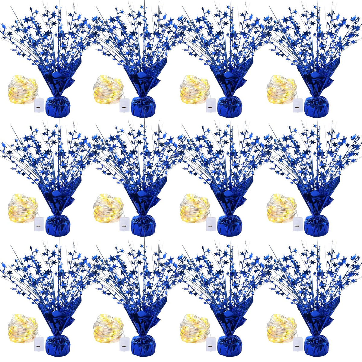 12 Pack Metallic Foil Spray Centerpiece Star Table Decoration Burst Table Centerpieces for Birthday Graduation Wedding Anniversary Holiday Party Supplies Decor, Blue