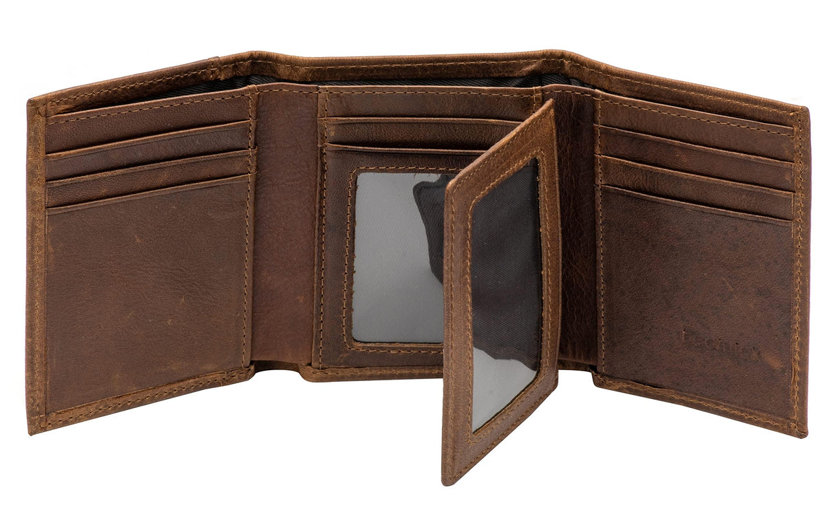 Mens Leather Wallet，Mens Trifold Wallet Rfid Blocking Genuine Leather Wallet For Men（ brown)