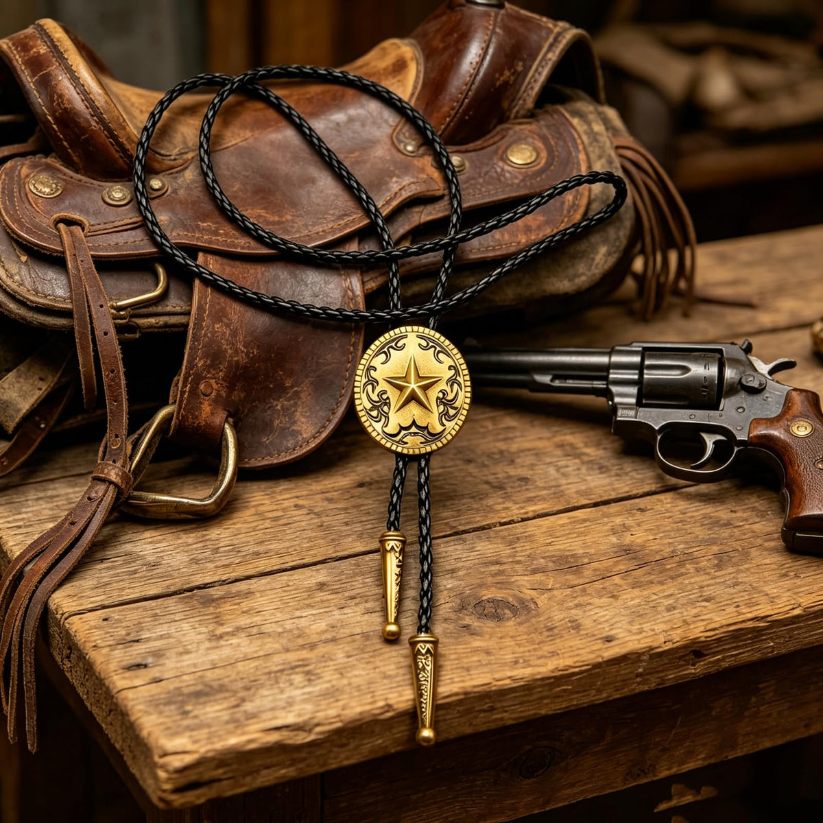 JPJZY BRBAM Retro Style Western Cowboy Lone Star Bolo Tie Texas Symbol Leather Bolo Tie for Men (Style 6 - Bronze)