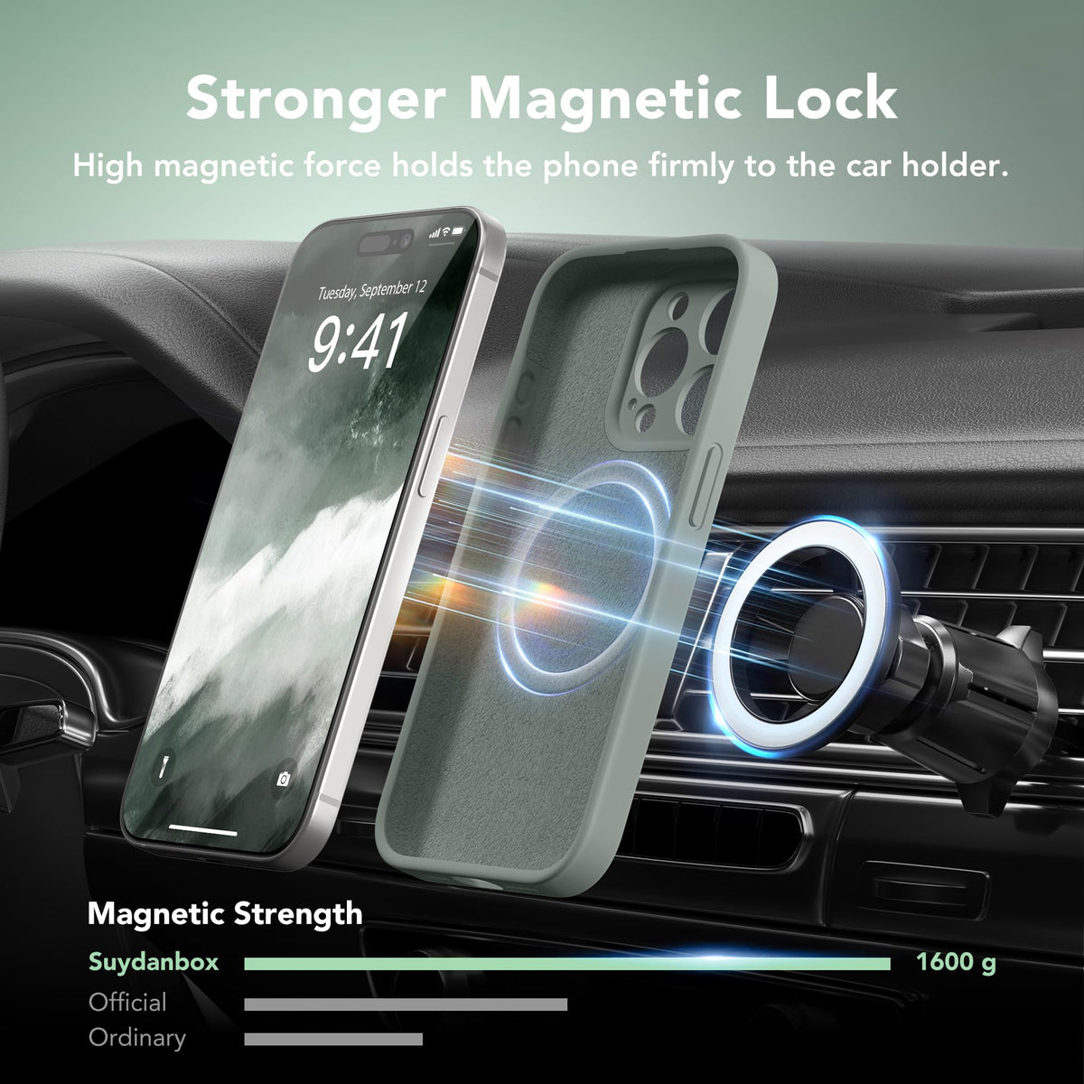 SuydanBox Magnetic for iPhone 15 Pro Max Case, Compatible with MagSafe, [Full Camera Protection][Screen Protector] Silicone Shockproof Protective Phone Case for iPhone 15 Pro Max 6.7", Calke Green