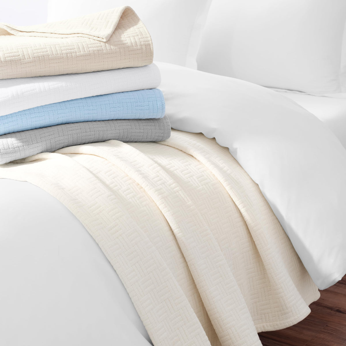 Arkwright Basket Weave Throw Blanket - 100% Ringspun Cotton All Season Throws, Luxury Hotel Quality, Soft on Skin, Breathable, 300 GSM for Bed, Sofa, and Chair, 50 X 70 in, Ivory