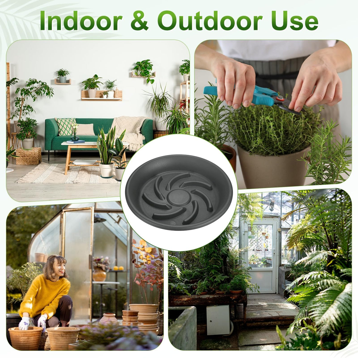 M METERXITY 2-Pack Plant Saucer, 6.5 Inch/ 16.5cm Plastic Plant Trays Thicker for Pots/Indoor/Outdoor/Water Drainage and Protection, Flowerpot Drip Tray [Grayish Black]