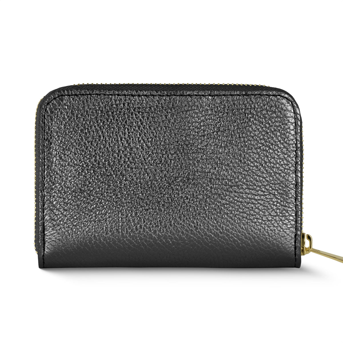 TAKEASY Italian Genuine Metallic Leather Wallet for Women with Zipper | Compact Rectangular Calfskin Card Holder Money Case (Black)