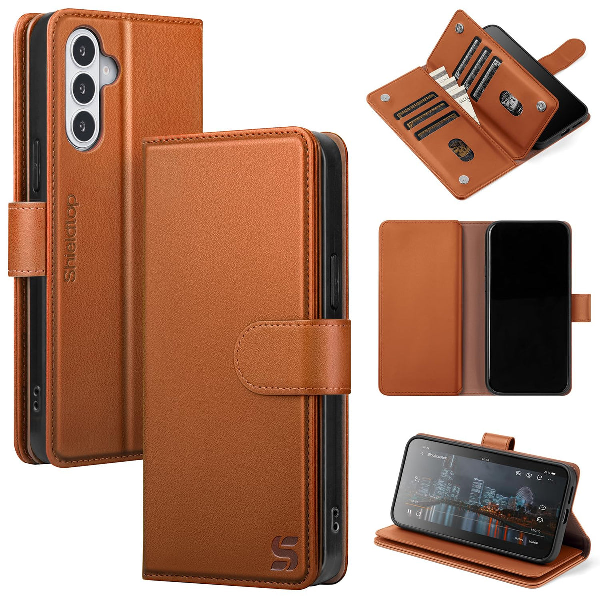 Shieldtop Compatible with Samsung Galaxy S26 Wallet Case with Card Holder,Women Men RFID Blocking PU Leather Flip TPU Protective Cover Credit Card Slots,Phone Case for S26,Light Brown
