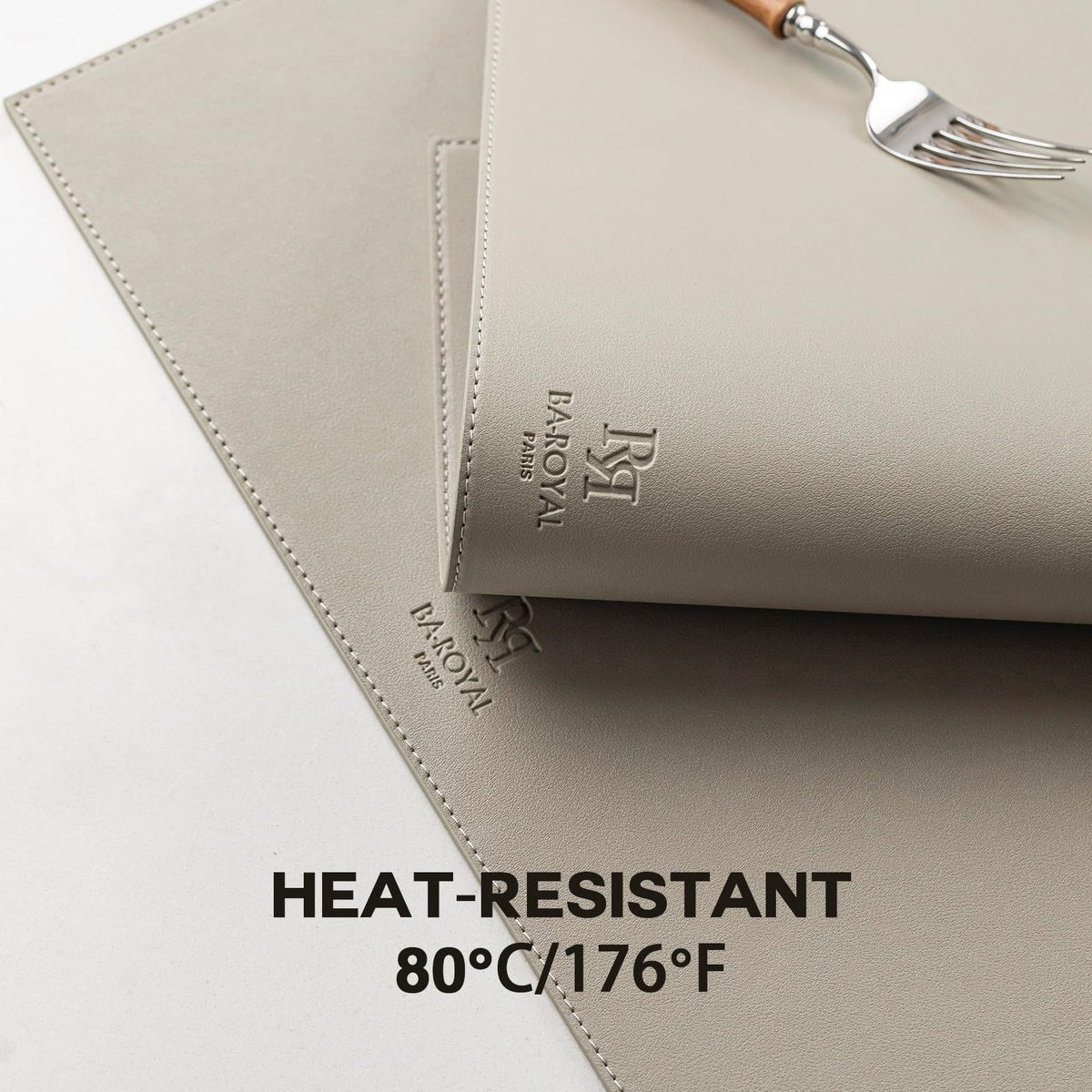 Baroyal Faux Leather Placemats Set of 6 Vinyl Washable Wipeable Table Mats for Kitchen Dining Table Heat Resistant Waterproof Indoor/Outdoor Placemats Non-Slip Easy Clean Place Mats-Almond Birch