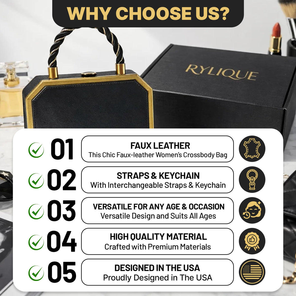 Purses For Women, Trendy Cross Body Bag For Woman, Shoulder Purse, Faux Leather Crossbody Bag, Top Handle Purses for Lady, Handbags - Clutch Evening Purse With Interchangeable Straps (Black)