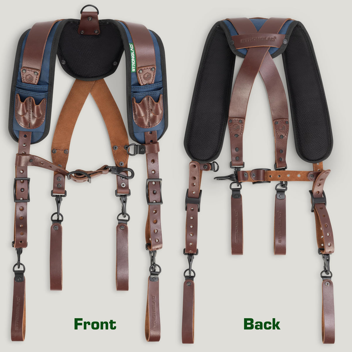 STRONGLAD Tool Belt Suspenders - Full-Grain Leather, 1680D Nylon, Padded Shoulder Straps, Adjustable Heavy-Duty Construction Support