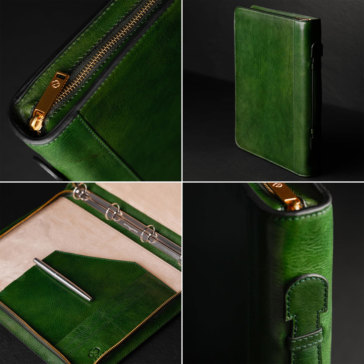 Time Resistance Leather Portfolio – Document Bag with Carry Handle – Tablet Size Case Made in Italy (Green)