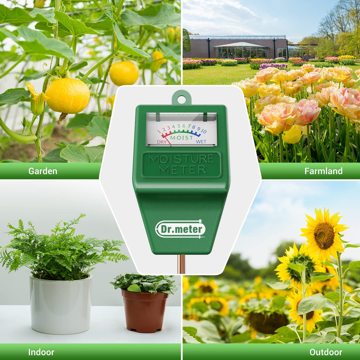 Dr.meter Soil Moisture Meter, 2 Packs Soil Test Kit for Garden Lawn Farm Indoor & Outdoor Use - Soil Tester Hygrometer Sensor for Houseplants - Plant Water Meter-No Battery Needed, Gardening Gifts