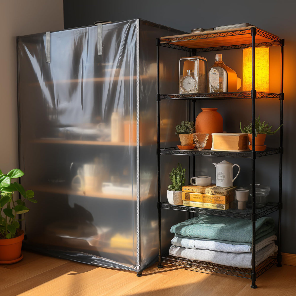 IndigoTempest9 Frosted Wire Shelf Cover with Zipper, Waterproof Dustproof PVC Rack Cover for 48 x 18 x 72 Inch Wire Shelving, Semi-Transparent, Helps Hide Clutter, Cover Only