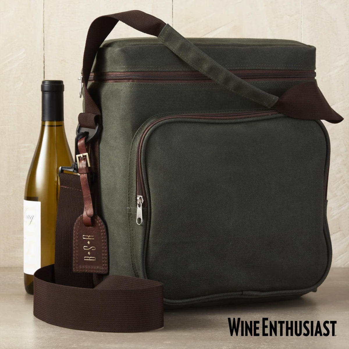 Wine Enthusiast 6-Bottle Waxed Canvas Wine Bag Tote Insulated Wine Carrier Cooler Travel & Picnics Holds Tall Bottles Includes Ice Pack Chilling Reusable Tote Bag for Wine Gifts & Outdoor Gatherings