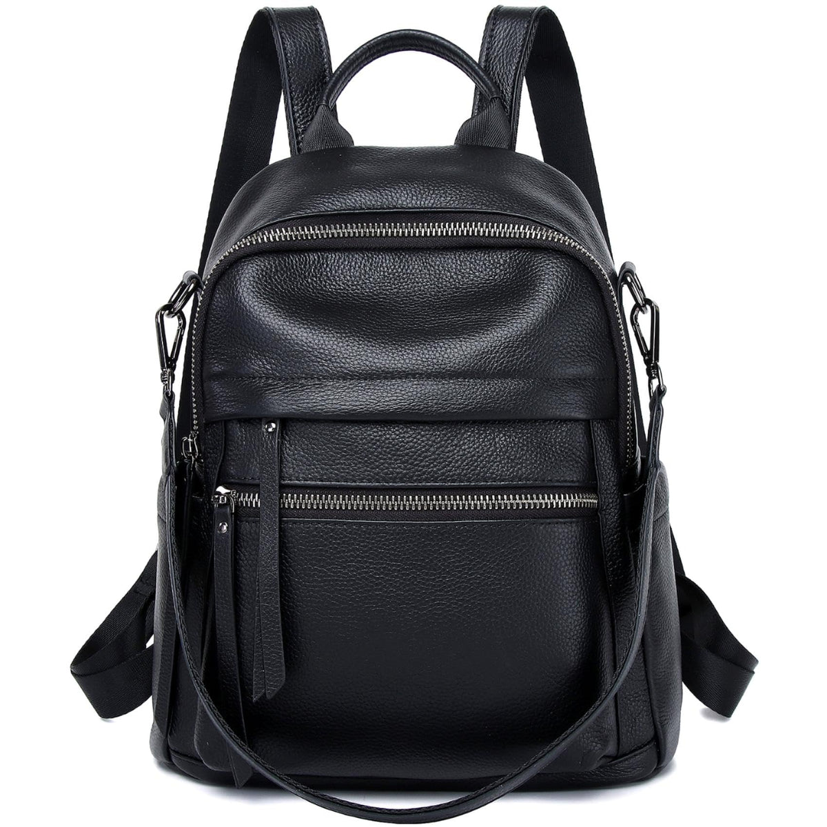 Wesccimo Genuine Leather Backpack Purse For Women Black Real Soft Leather Convertible Ladies Daypack Shoulder Bag