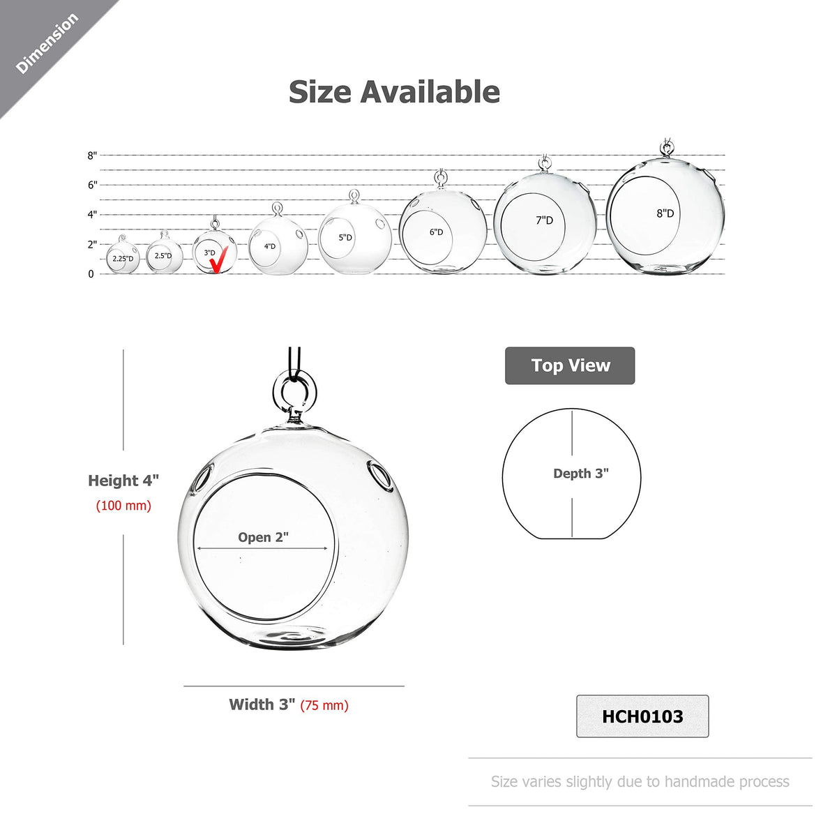 WGV Hanging Terrarium Globe, Width 3", Height 4", DIY Air Succulent Planter, Clear Glass Vase Orb with Flat Bottom, Candle Holder for Windowsill Outdoor Garden Decor, 6 Pieces Bulk