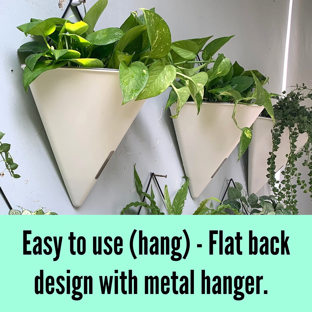 LaLaGreen Bundle- 4 Pack, 12 Inch White Geometric Self Watering Pot + 2 Pack,12 Inch Metal Wire Hanging Basket with Coco Liner Flower Plant Holder Hanger Balcony Patio Deck Modern Stylish Garden Decor