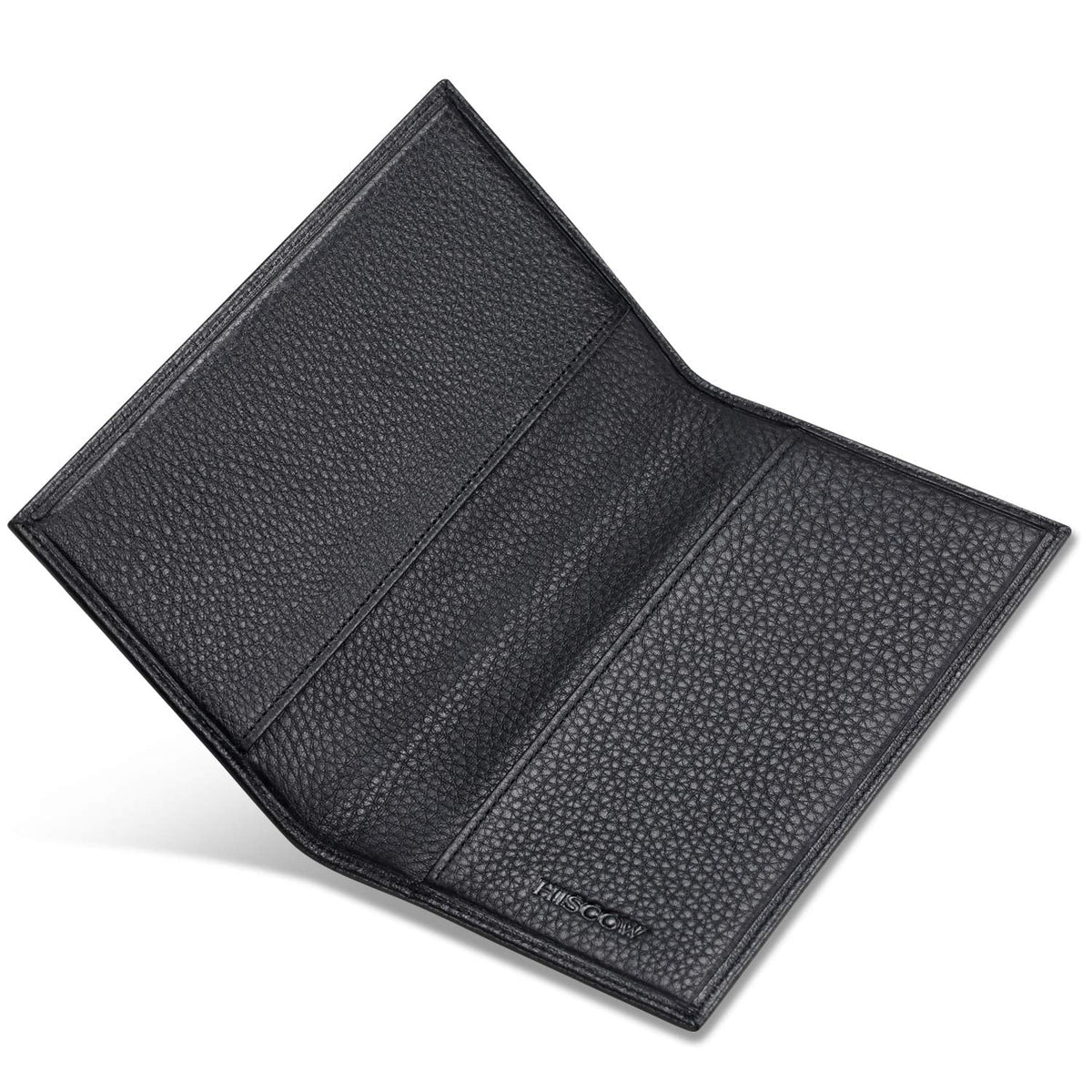 HISCOW Duplicate Checkbook Cover for Men & Women - Full Grain Leather (Pebbled Black)