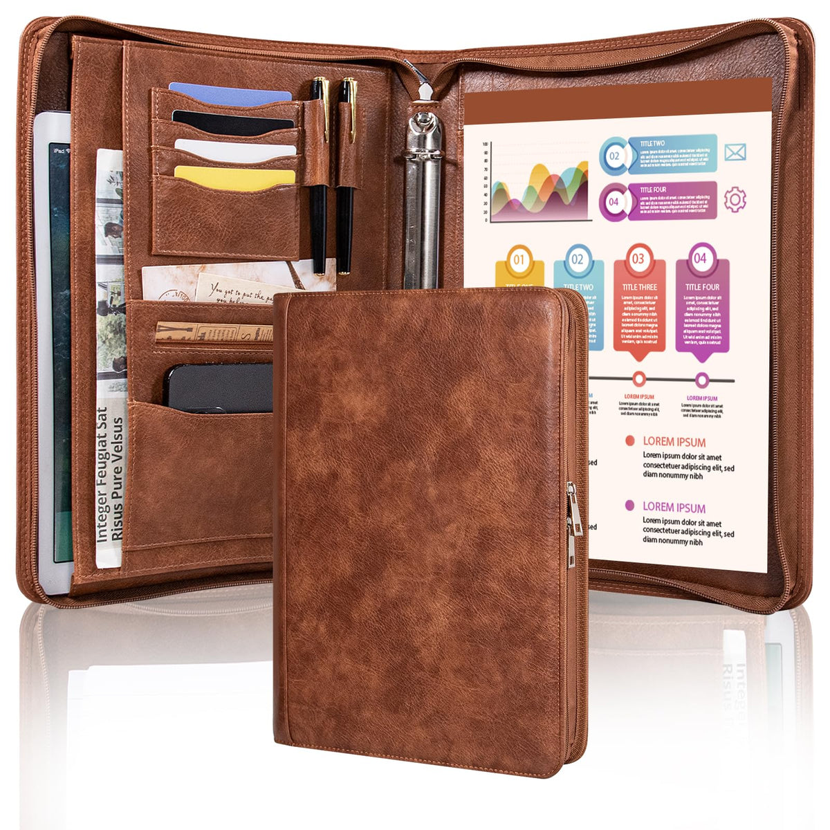 Calfinder 3 Ring Portfolio Binder with Zipper,Leather Portfolio for Men,Padfolio for Women,Professional Business Portfolio Organizer for Resume/Interview, A4 Letter Document Organizer