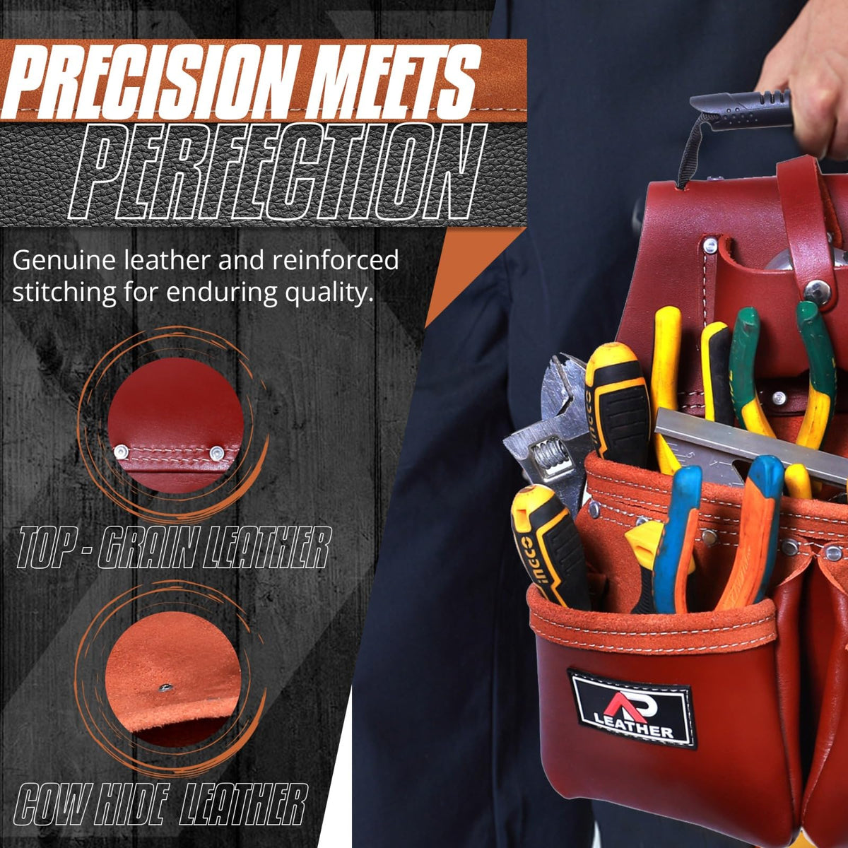 Ap-Leather Pro-302 Premium Oil Tanned Leather Tool Belt, Carpenter Tool bag | Tool Belt 29 Pockets Tool Pouch with 4 Loops, Carpenter, for 30" to 52 (Maroon Tool Belt, Extra Large)