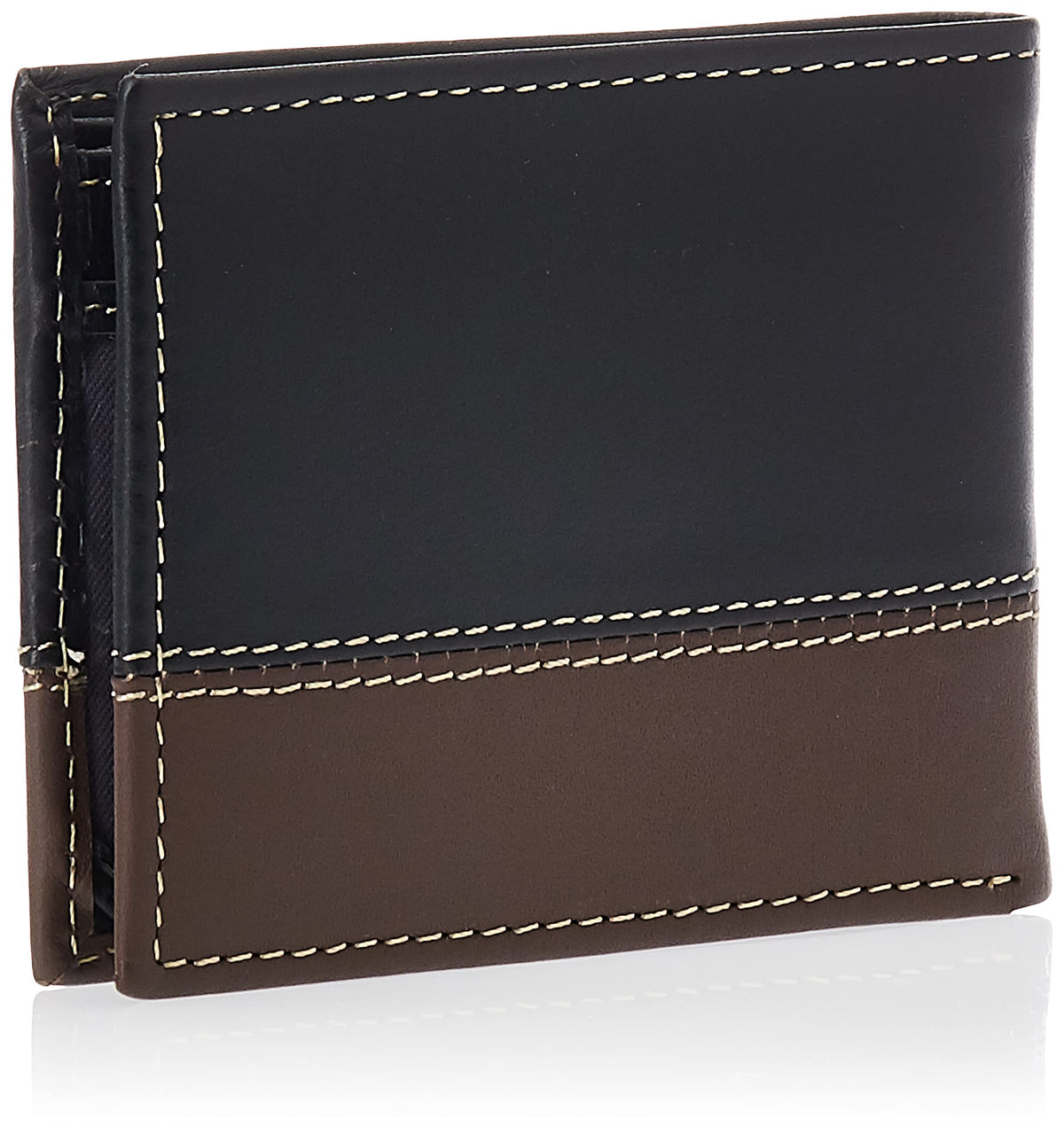 Timberland Men's Leather Passcase Bifold Wallet Hybrid, Black/Cognac, One Size