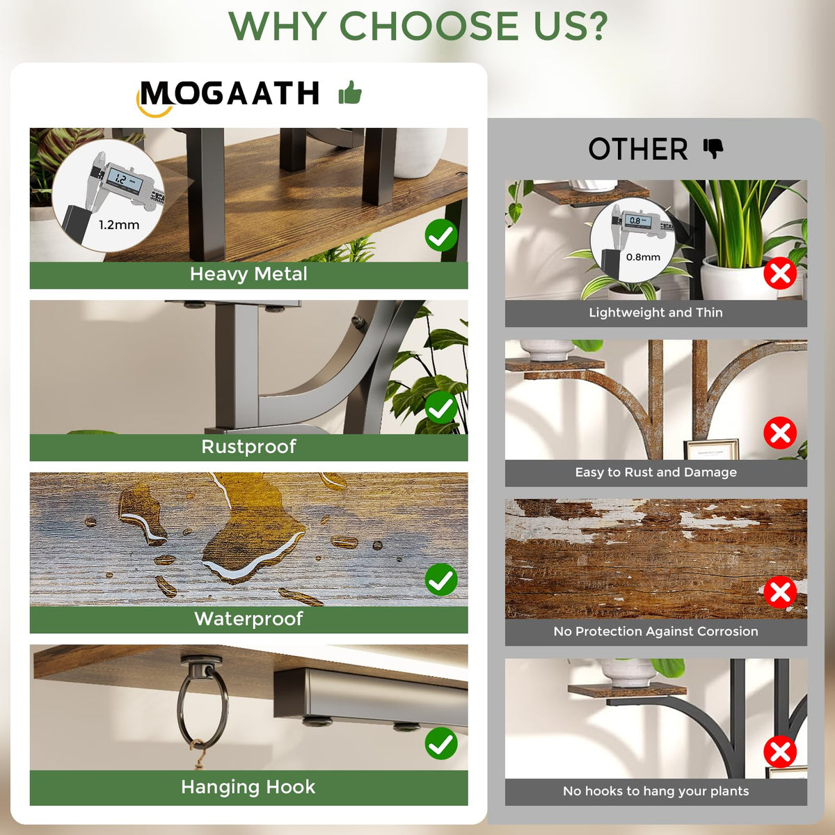 Plant Stand Indoor with Grow Lights - 9-Tier Curved Plant Stand, Tall Metal and Wood Indoor Plant Shelf with Unique Arched Design, Multi-Tier Flower Pot Holder Rack with Waterproof Finish, 63" Tall for Living Room, Balcony, and Garden