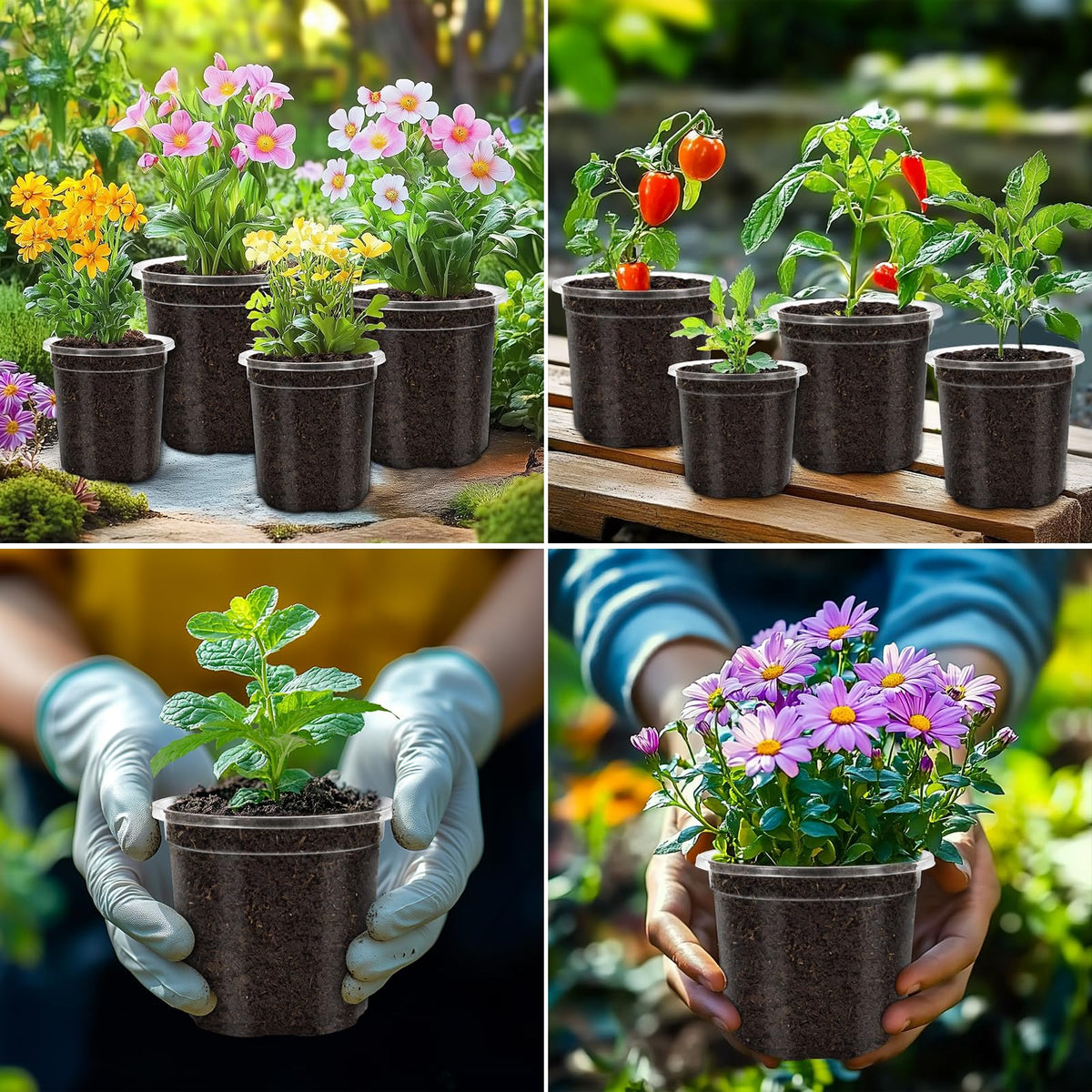 WandaQueen 36 Packs 6.5/5/4/3.5 Inch Reinforced Clear Nursery Pots with Drainage Hole, Variety Pack High Transparency Plastic Seedling Plant Pot with 20 Labels
