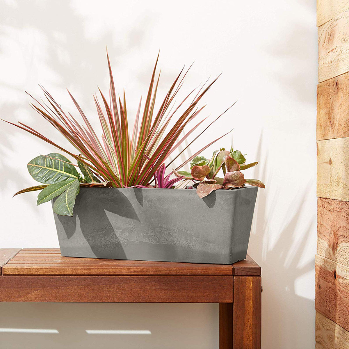 Arcadia Garden Products PSW U45CT Plastic/Stone/Wood Composite Simplicity Window Box, No Drainage Hole (Drillable), 17.5" x 7" x 6", Cement Color