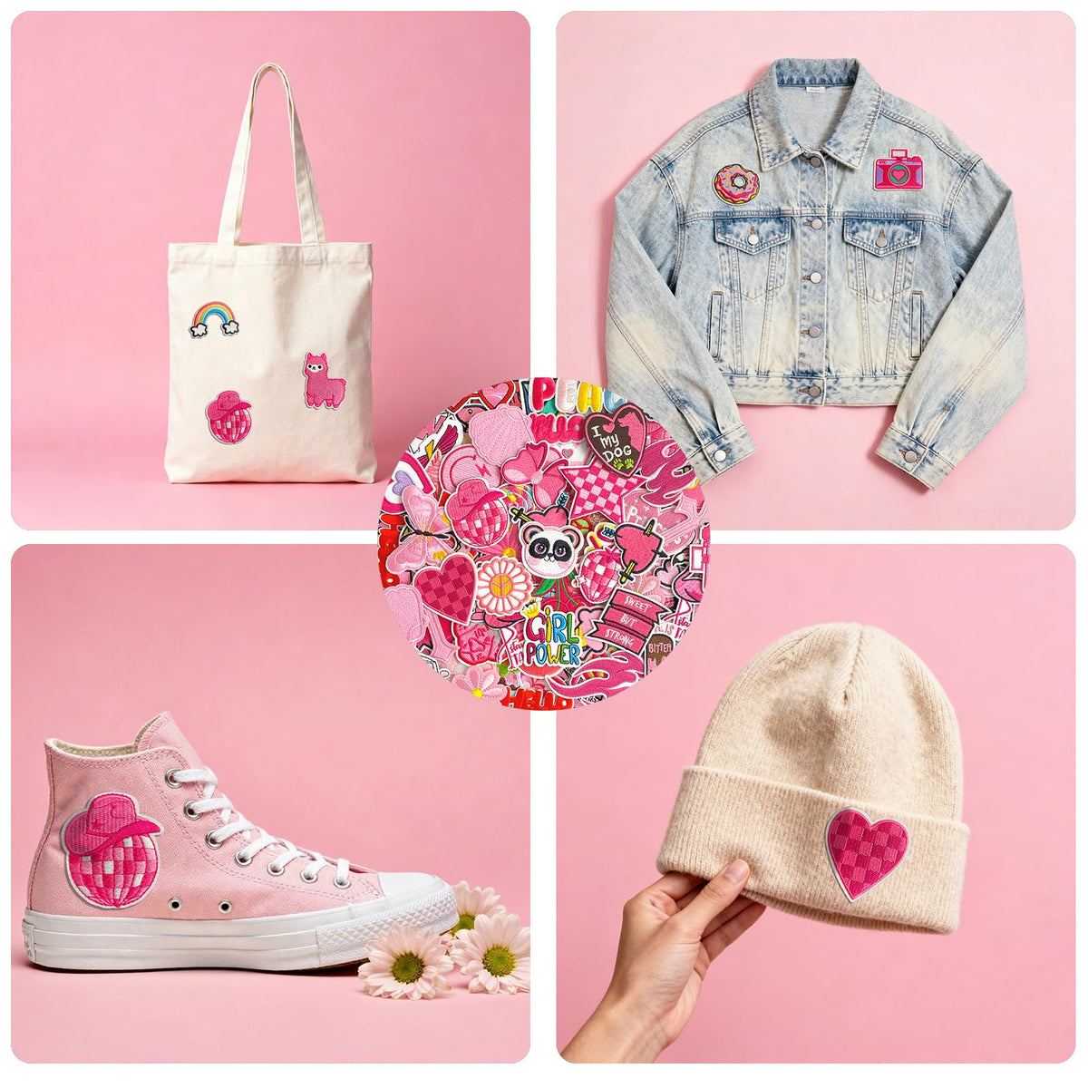 60Pcs Pink Iron on Patch, Random Assorted Styles Pink Theme Iron on Patches for Girls, Cute Preppy Applique Patches for Clothes, Dress, Hat, Jeans, DIY Accessories