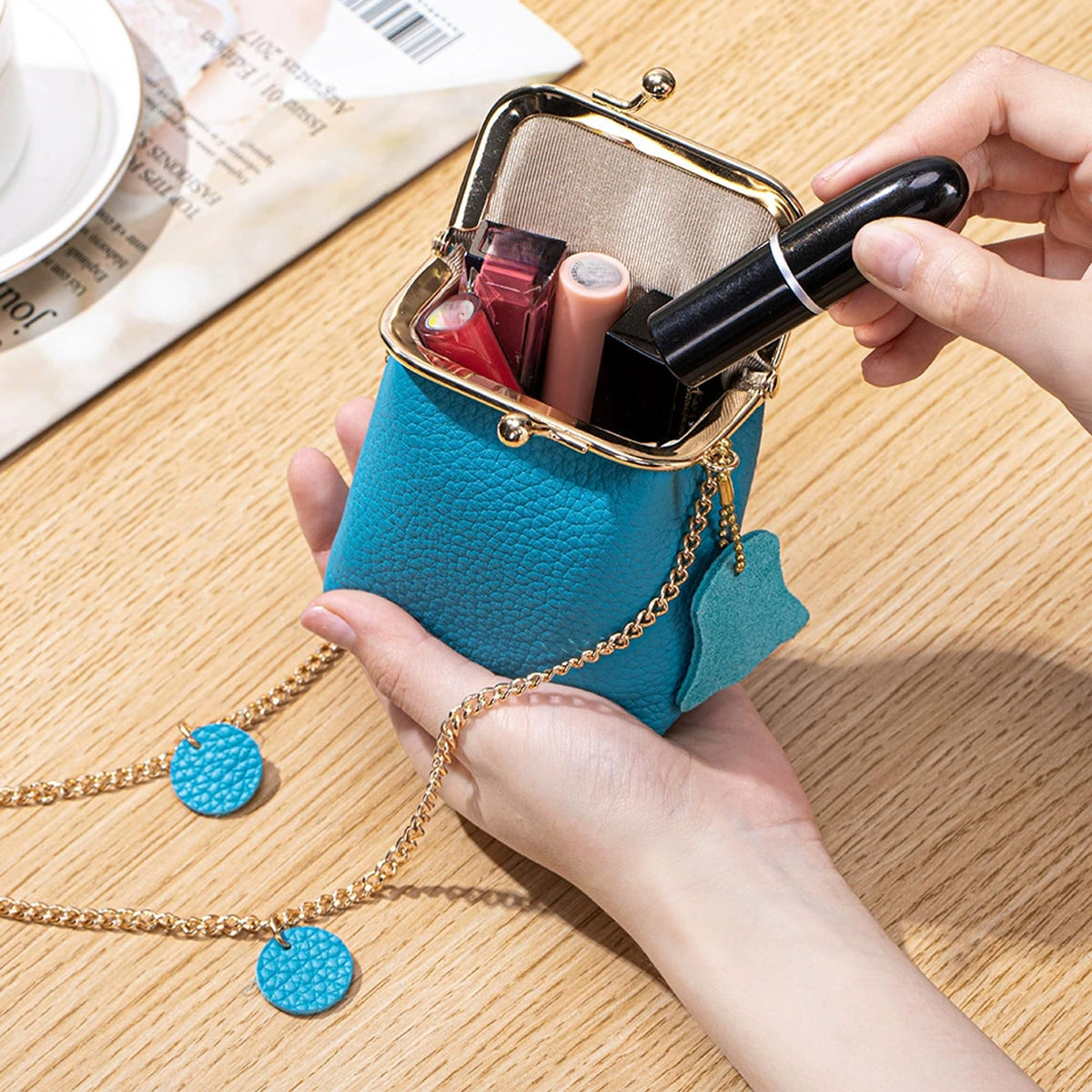 Minimalist Small Coin Purse for Women Cute Mini Chain Crossbody Bags Leather Compact Wallet for Cash Key Lipstick Jewelry (A)