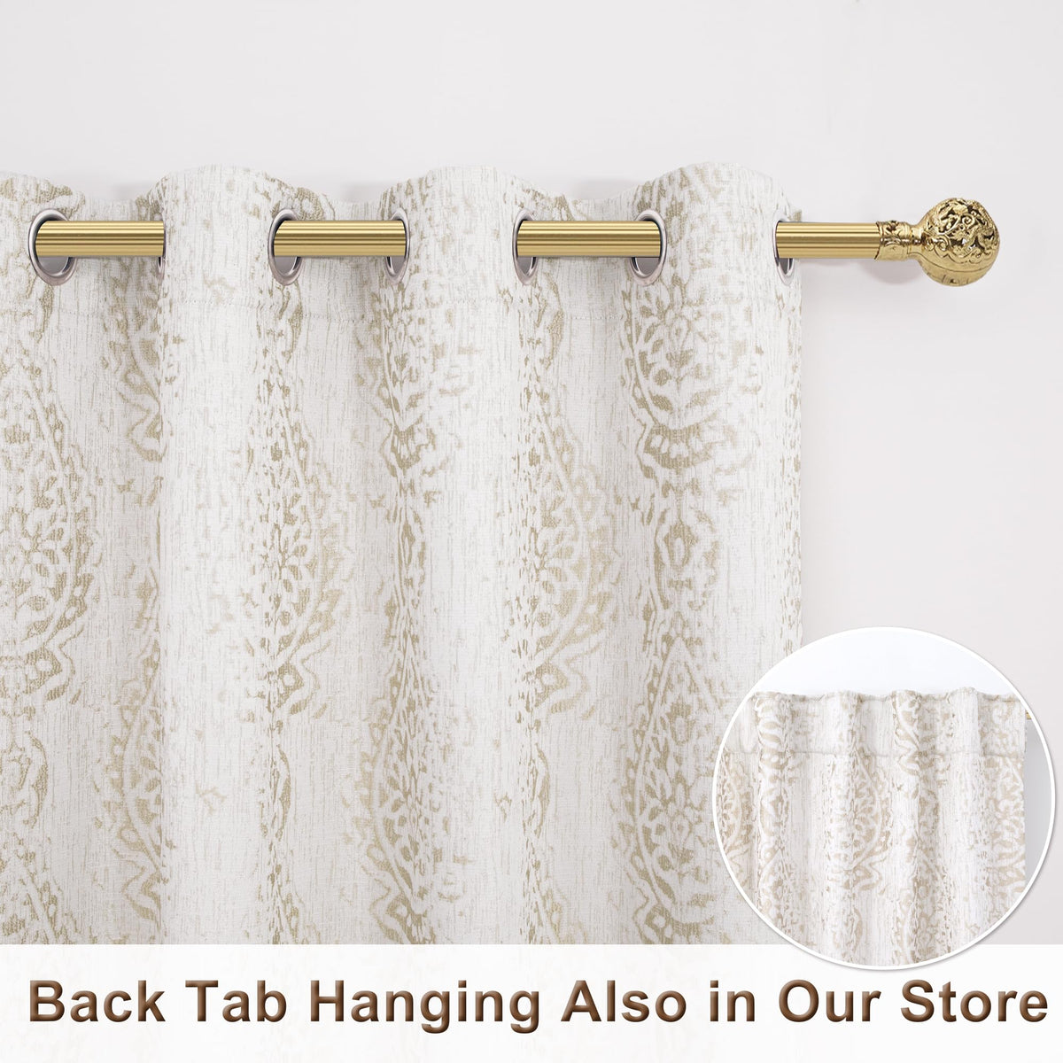 Taupe Neutral Patterned Curtains for Living Room, 84 Inch Long Semi Blackout Elegant Damask Geometric Textured Pattern Printed Light Blocking Window Curtain Drapes for Bedroom Dining, Tan Brown Beige