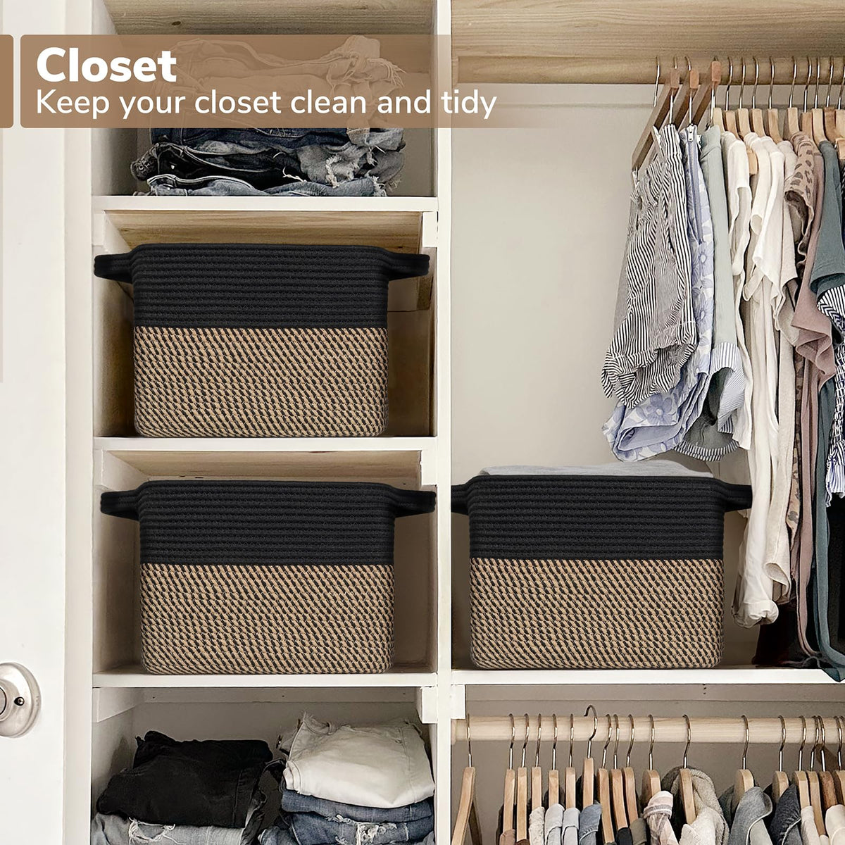 Goodpick Cube Storage Bins - Towel, Book, Cloth, Shoes, Closet Shelf Woven Baskets for Office, Baby Laundry, Toys, 13''x10''x9''