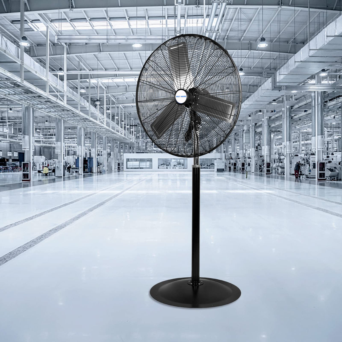 BILT HARD 6450 CFM 24" High Velocity Pedestal Oscillating Fan, 3-Speed Adjustable Height Industrial Floor Fan with Aluminum Blades, Metal Shop Fan for Commercial, and Garage
