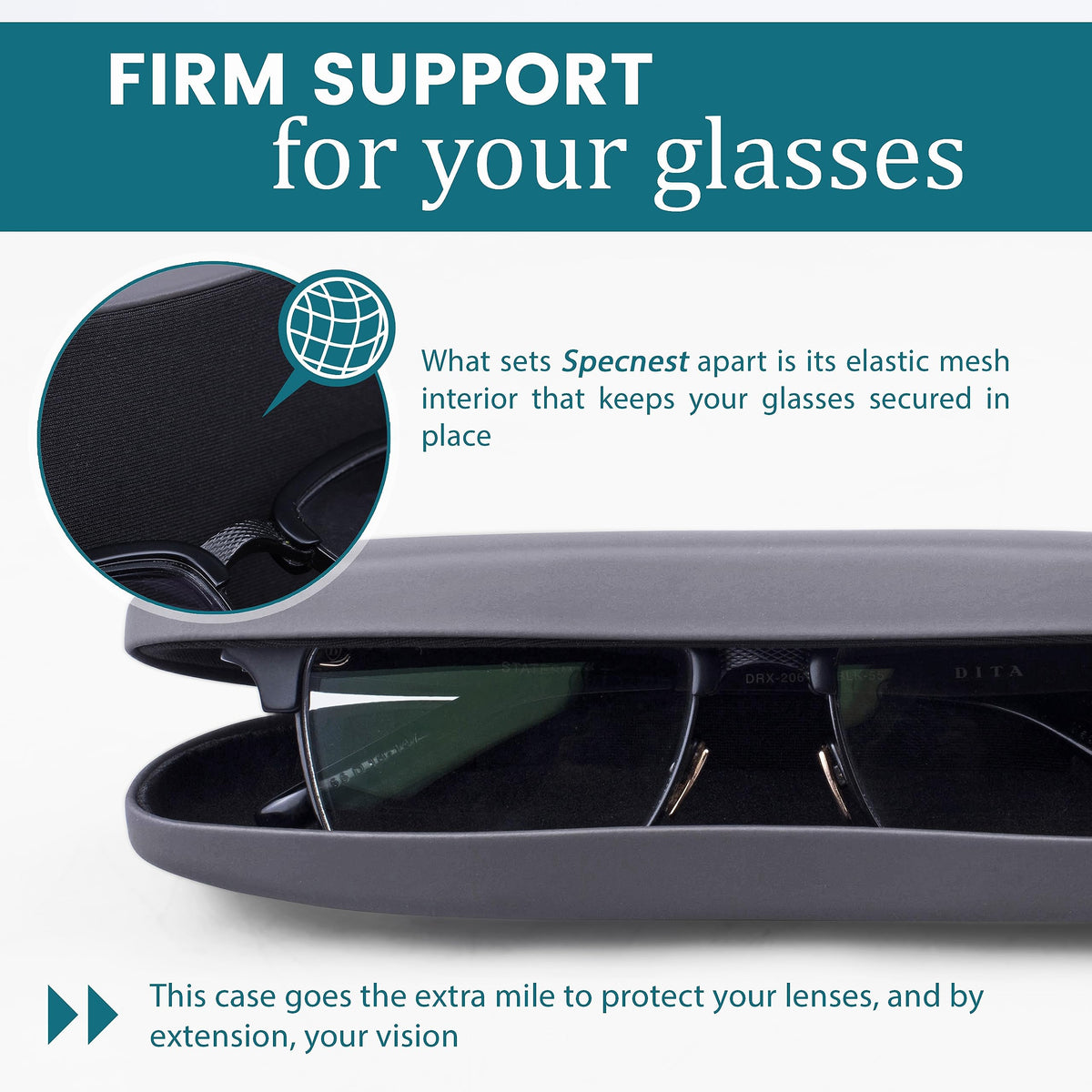 SpecNest Eye Glass Case - Thin and Slim Hard Shell Glasses Case for Eyeglasses - Stainless Steel Shell with Vegan Leather for a Modern Professional Look - Hard Glasses Case