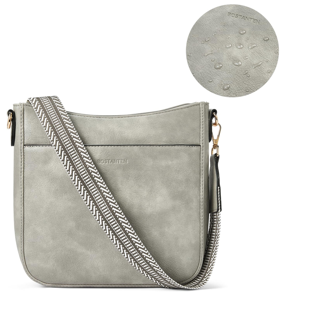 BOSTANTEN Crossbody Bags for Women Trendy Vegan Leather Hobo Purses Shoulder Handbags With Wide Shoulder Strap Sky Grey