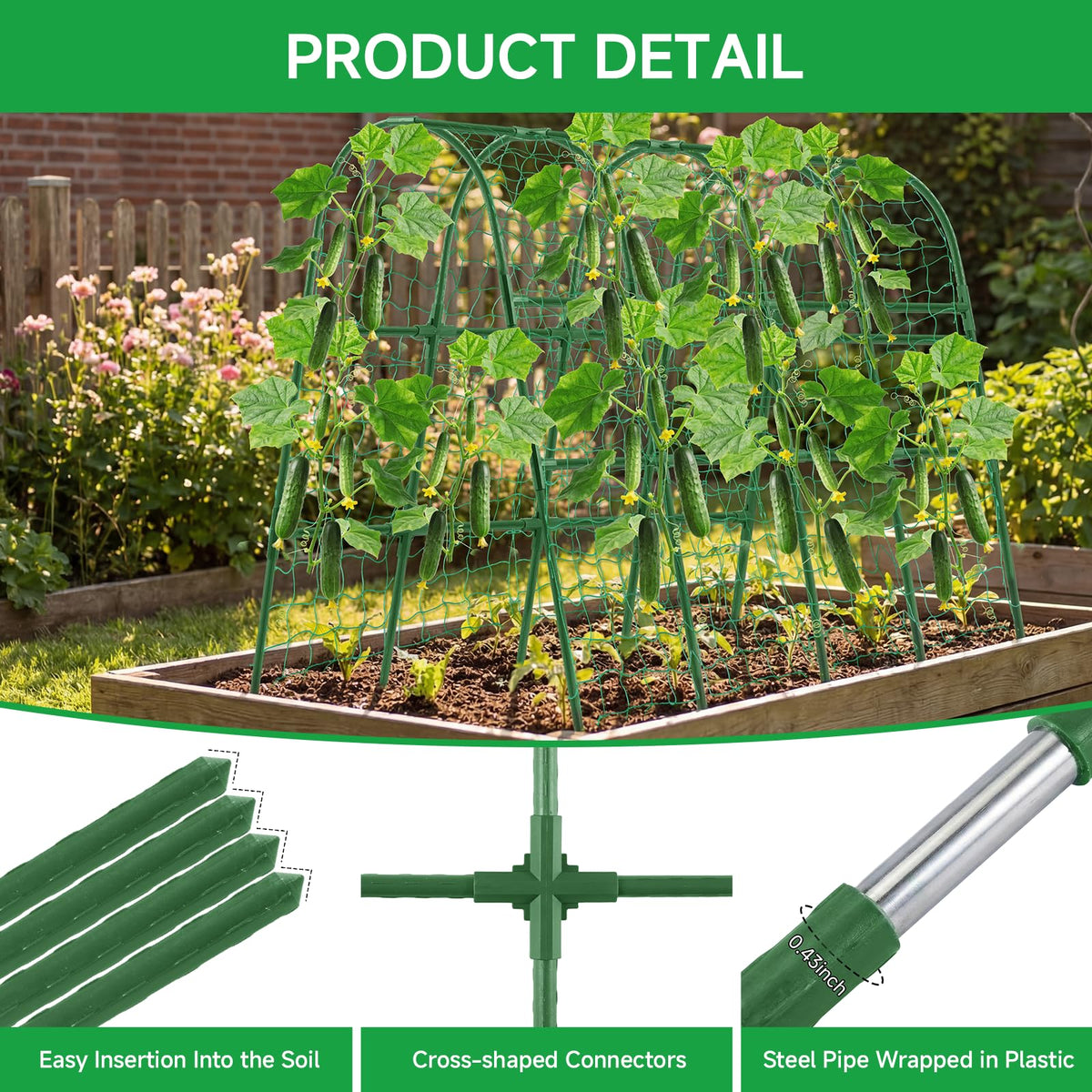 Cucumber Trellis for Raised Bed, 48x65 Inch U-Shape Garden Trellis for Outdoor Climbing Plants, Rust-Resistant Arch Plant Support Vegetable Trellis for Cucumber Tomato Pea Zucchini, Squash