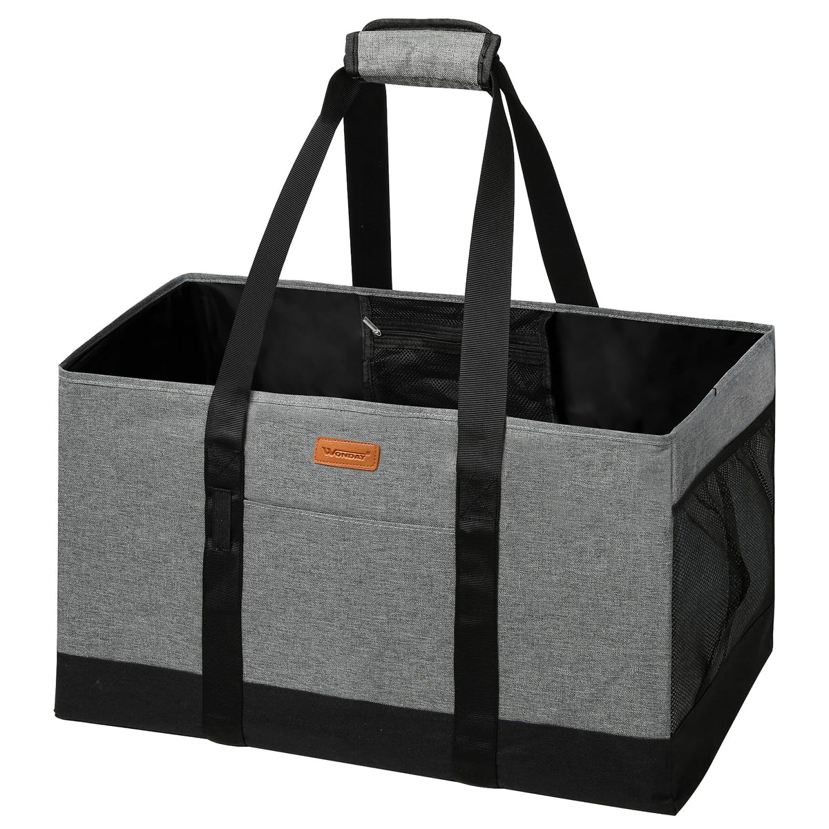 WONDAY Extra Large Foldable Grocery Tote Bag With Handles for Storage, Picnics, Beach, Pool, Laundry - Reusable Shopping Bag (Grey)