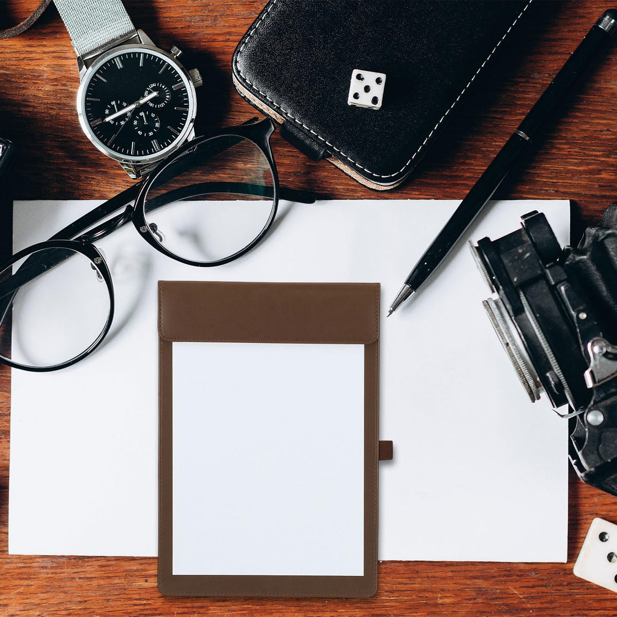 uxcell 2 Pack Mini Clipboard, 6" x 4" Leather Small Clipboard with Pen Holder, A7 Size Magnetic Writing Clip Boards for Business, Office,Restaurant and Hotel (Brown)