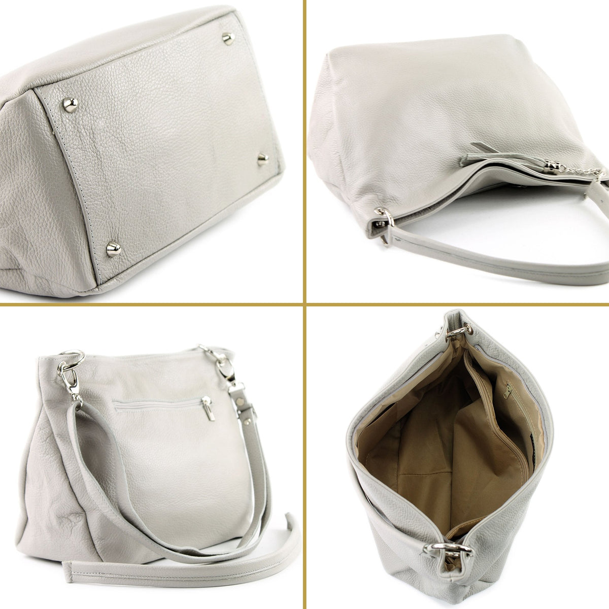 modamoda de - T154 - shoulder bag made of italy leather (Cream beige)