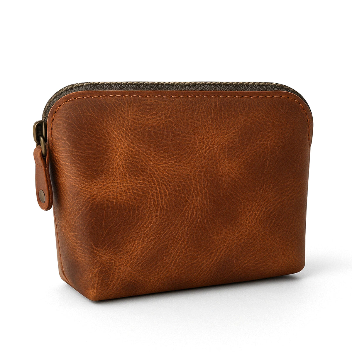 TheAntiq Full Grain Leather Cosmetic Bag – Zippered Makeup Pouch for Women, Small Travel Toiletry & Organizer Pouch for Purse, Premium Handmade Leather (5 × 4 × 2.5 in)