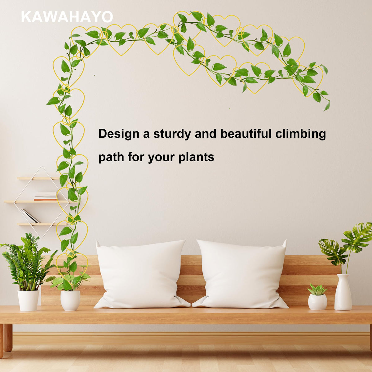 20 Pcs Chain Trellis for Climbing Plants Indoor Outdoor, Plant Trellis, Garden Plant Wall Trellis, Vine Support Houseplant Accessories for Monstera, Pothos, Ivy, Climbing Plants (Gold Heart)