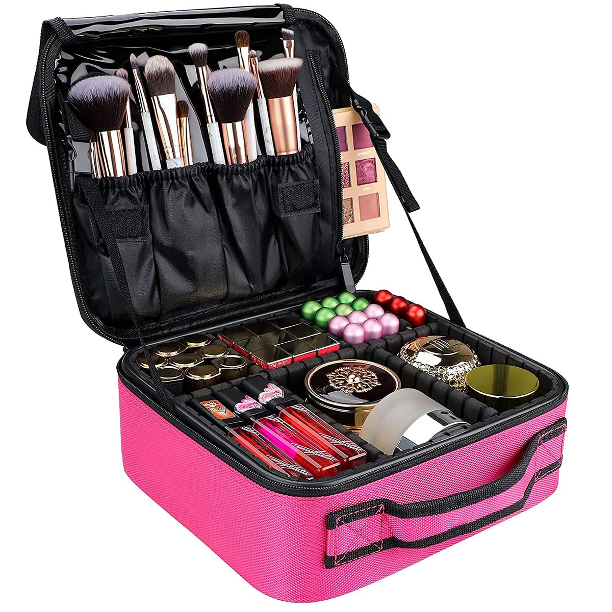 gzcz Travel Makeup Bag,Portable Makeup Case for Women,Professional Cosmetic Train Case Organizer Artist Storage Bag With Adjustable Dividers Brushes Toiletry Jewelry Digital Accessories