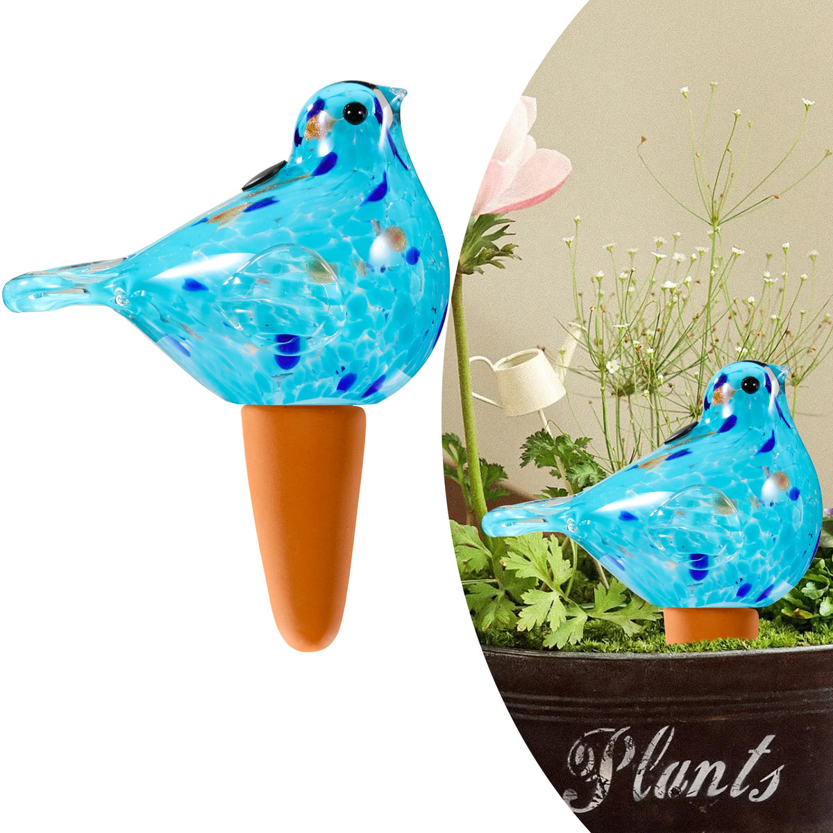Naboher Glass Bird Shaped Plant Watering Ball Glass Automatic Watering Ball Flower Pot Insertion Spike Drip Irrigation Device Watering Ball Irrigation System Plant Enthusiast Gift (Light Blue)