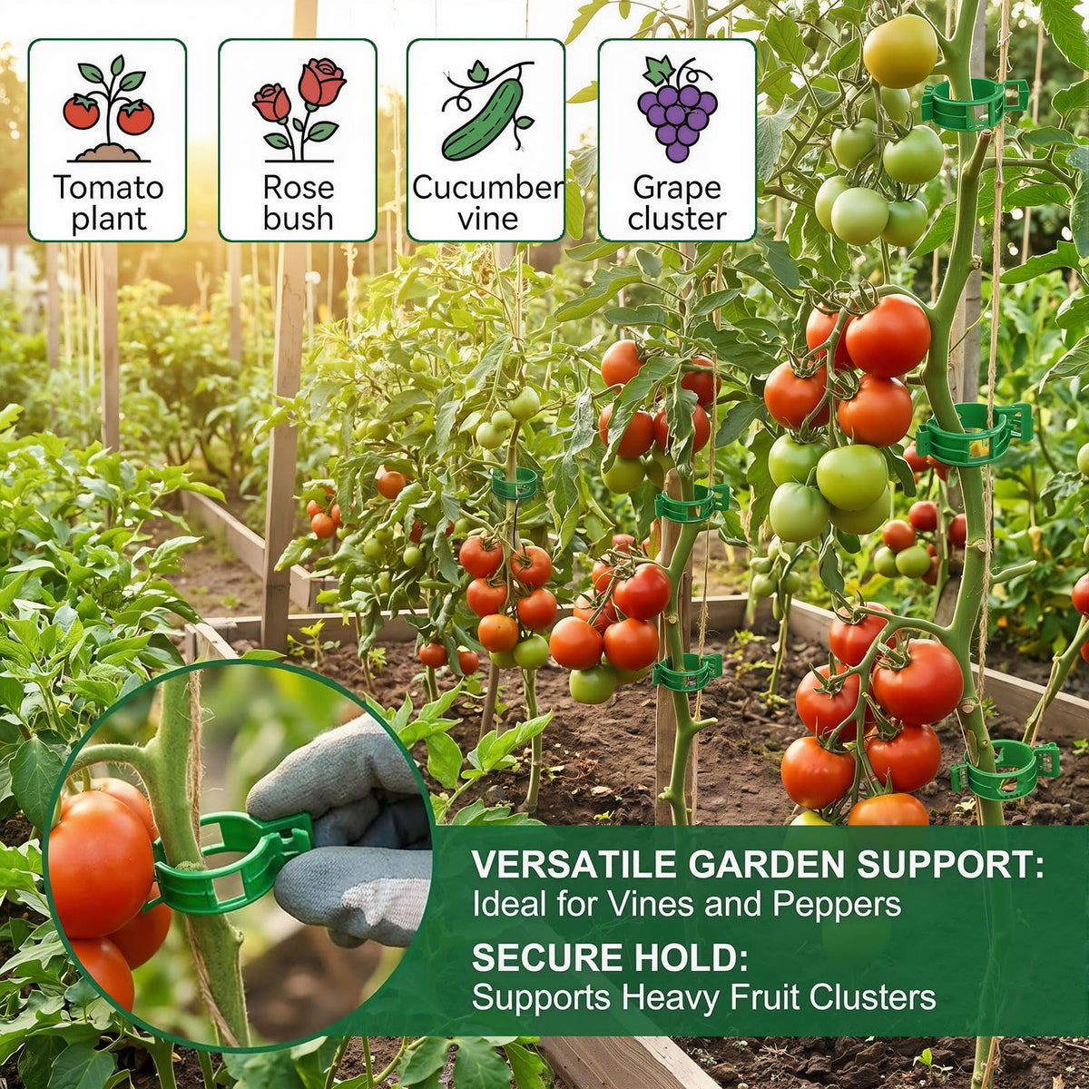 300Pcs Tomato Clips Plastic Plant Support Clips for Garden Trellis Twine and Greenhouse Vine Support Garden Clips for Tomatoes Cucumbers Peppers Climbing Vegetables and Flowers Upright Growth